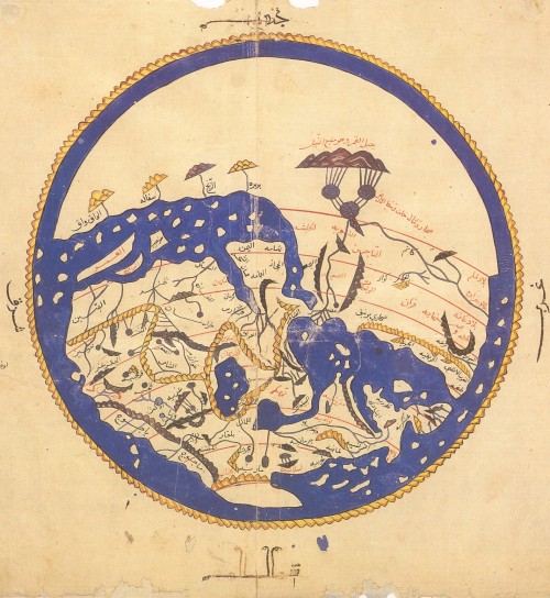 Mapa de Al-Idrisi, con los continentes situados de forma contraria a la actual