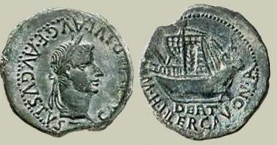 Moneda romana con nave mercante